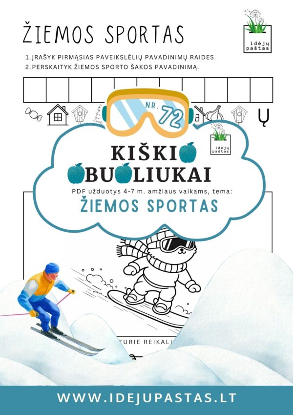 užduotys žiemos sportas vaikams snieglentė