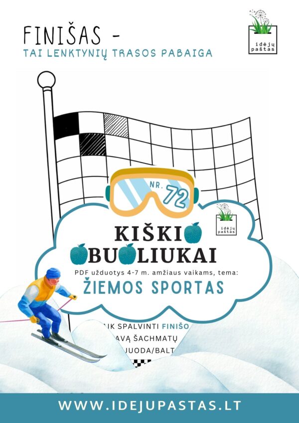 užduotys žiemos sportas vaikams finišas vėliava spalvinti