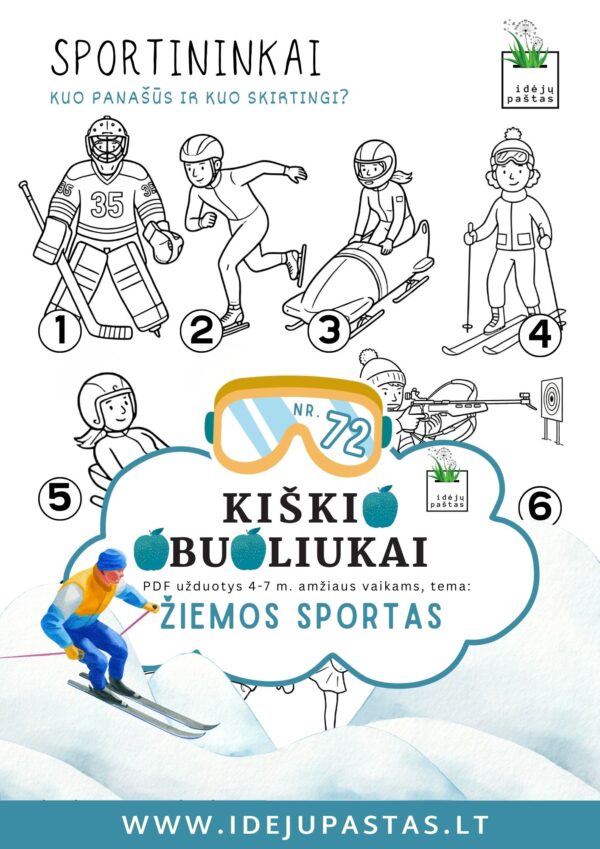 užduotys žiemos sportas vaikams užuominos skaitymas teksto suvokimas