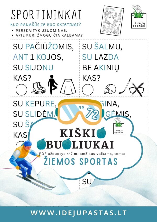 užduotys žiemos sportas vaikams užuominos skaitymas teksto suvokimas pdf