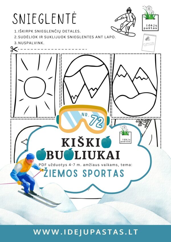 užduotys žiemos sportas vaikams snieglentė