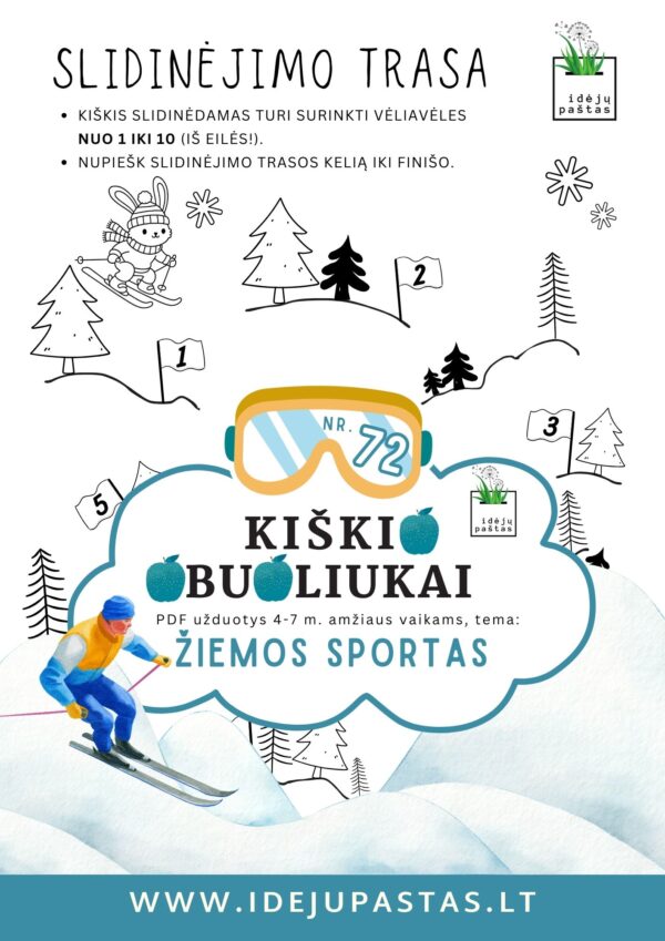 užduotys žiemos sportas vaikams slidinėjimas skaičių seka
