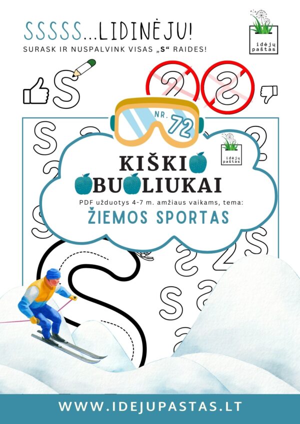 užduotys žiemos sportas vaikams raidžių diferenciacija s raidė slidu