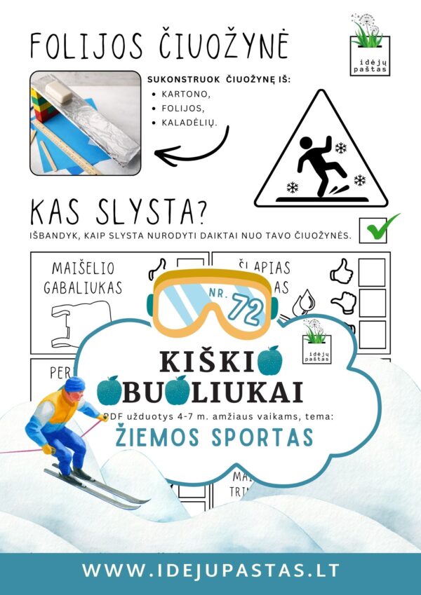 užduotys žiemos sportas vaikams STEAM veikla idėjos konstravimas eksperimentas tyrinėjimas