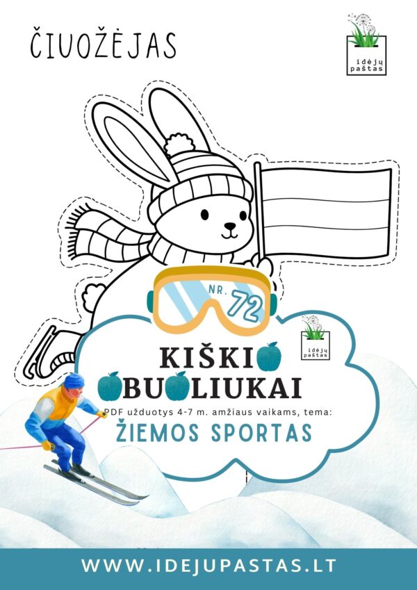 užduotys žiemos sportas vaikams olimpinės žaidynės Lietuva darbelis šablonas vėliava spausdinti printable