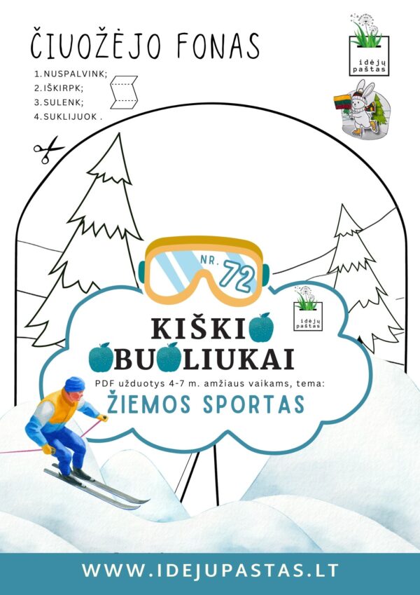 užduotys žiemos sportas vaikams olimpinės žaidynės Lietuva darbelis šablonas vėliava spausdinti printable