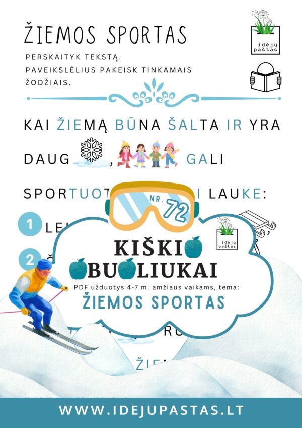 užduotys žiemos sportas vaikams skaitymas tekstas mokausi skaityti žiema
