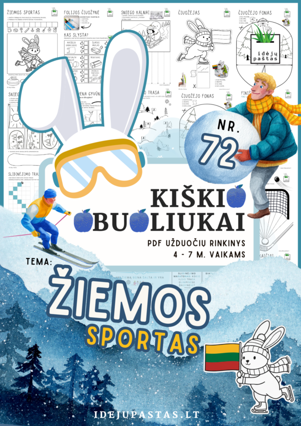ŽIEMOS SPORTAS UŽDUOTYS vaikams pdf ugdymo priemonė pdf spausdinti apie žiemos sportą olimpinės žaidynės