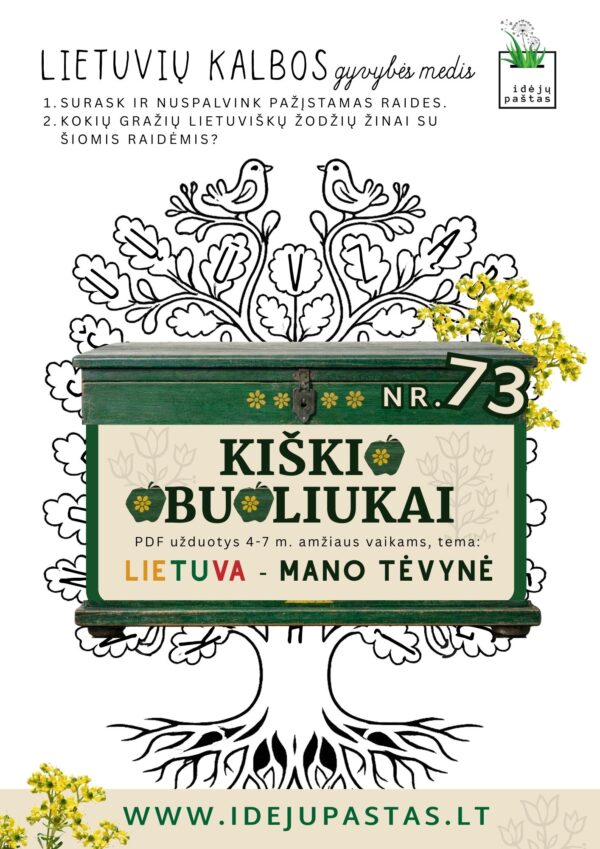 Kiškio obuoliukai Nr. 73 - LIETUVA - MANO TĖVYNĖ! UŽDUOTYS VAIKAMS APIE Lietuvą abėcėlė gyvybės medis