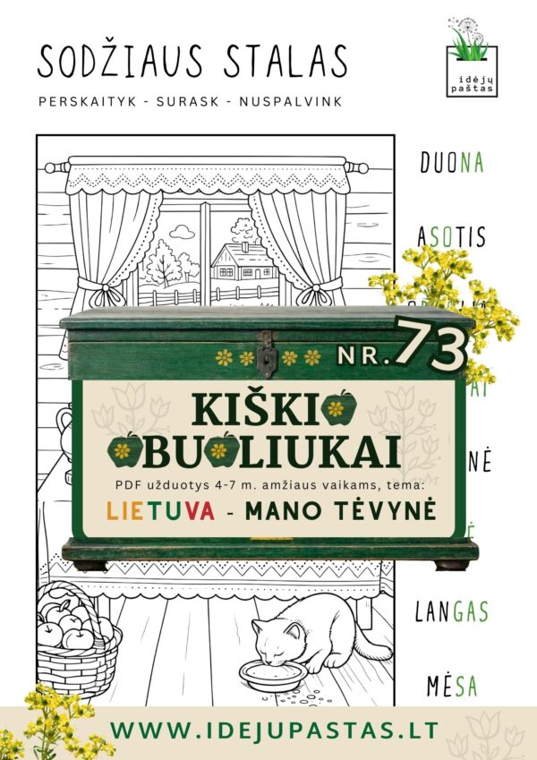 Kiškio obuoliukai Nr. 73 - LIETUVA - MANO TĖVYNĖ! UŽDUOTYS VAIKAMS APIE Lietuvą sodžius maistas