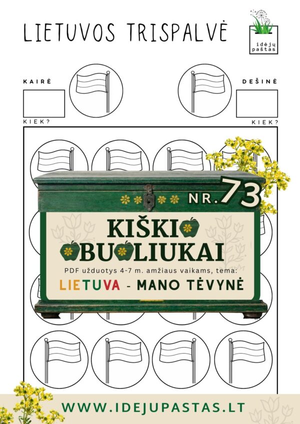 Kiškio obuoliukai Nr. 73 - LIETUVA - MANO TĖVYNĖ! UŽDUOTYS VAIKAMS APIE Lietuvą kairė dešinė diferenciacija