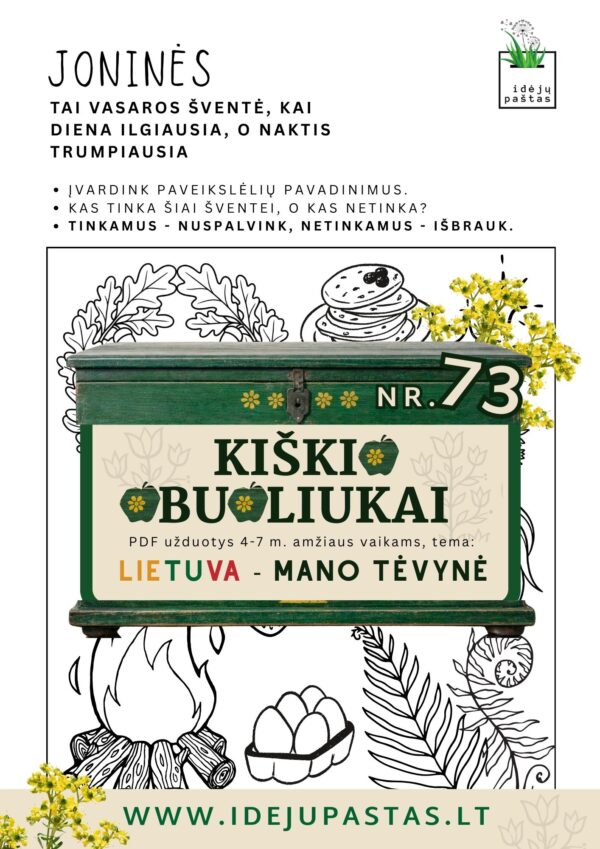 Kiškio obuoliukai Nr. 73 - LIETUVA - MANO TĖVYNĖ! UŽDUOTYS VAIKAMS APIE Lietuvą lietuvos šventės joninės