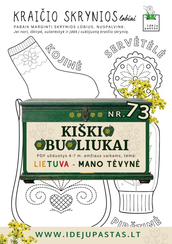 Kiškio obuoliukai Nr. 73 - LIETUVA - MANO TĖVYNĖ! UŽDUOTYS VAIKAMS APIE Lietuvą šablonas kojinė delmonas servetėlė raštai