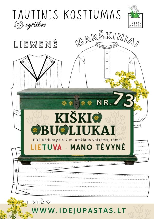 Kiškio obuoliukai Nr. 73 - LIETUVA - MANO TĖVYNĖ! UŽDUOTYS VAIKAMS APIE Lietuvą šablonas vyriškas tautinis kostiumas raštai