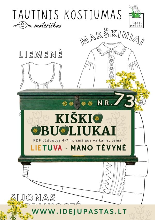 Kiškio obuoliukai Nr. 73 - LIETUVA - MANO TĖVYNĖ! UŽDUOTYS VAIKAMS APIE Lietuvą šablonas moteriškas tautinis kostiumas raštai