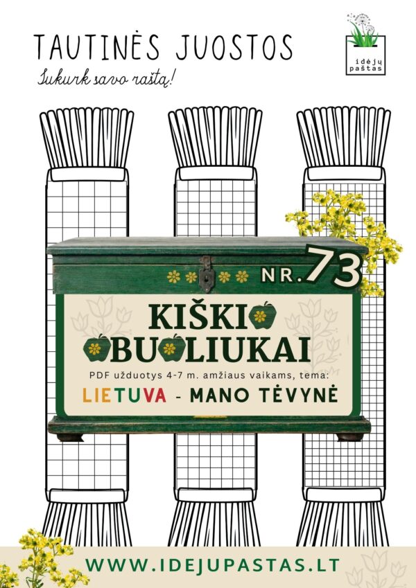 Kiškio obuoliukai Nr. 73 - LIETUVA - MANO TĖVYNĖ! UŽDUOTYS VAIKAMS APIE Lietuvą tautinės juostos marginimas