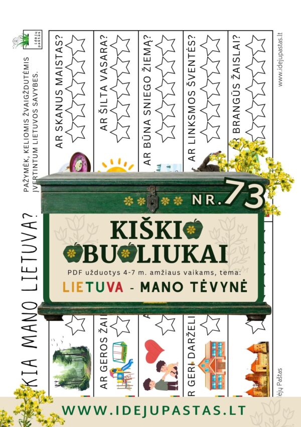 Kiškio obuoliukai Nr. 73 - LIETUVA - MANO TĖVYNĖ! UŽDUOTYS VAIKAMS APIE Lietuvą anketa kokia mano lietuva