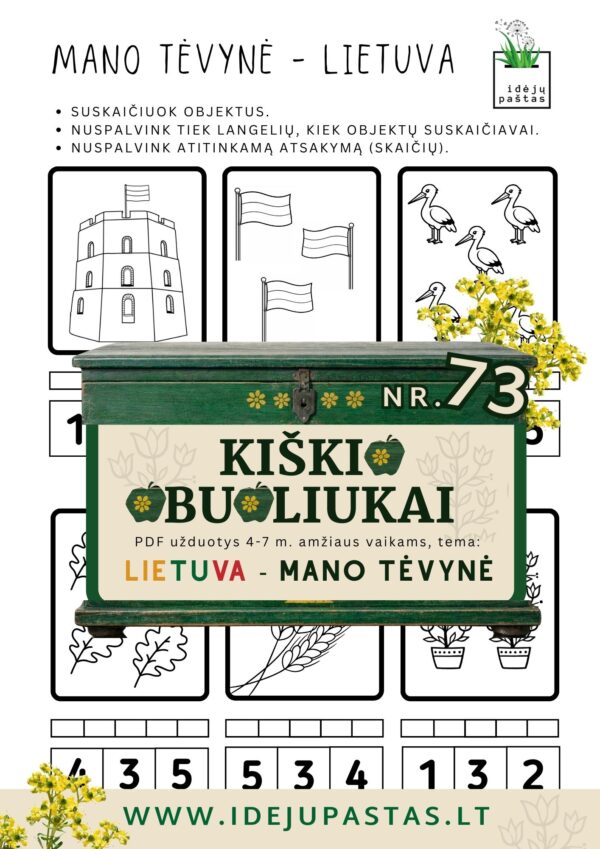 Kiškio obuoliukai Nr. 73 - LIETUVA - MANO TĖVYNĖ! UŽDUOTYS VAIKAMS APIE Lietuvą skaičiavimas