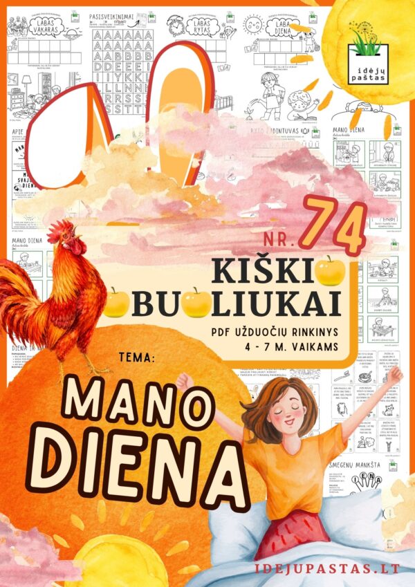 KIŠKIO OBUOLIUKAI 74 MANO DIENA DIENOS RUTINA DIENOS VEIKLOS VAIKAMS dienotvarkė UŽDUOTYS KORTELĖS spausdinti