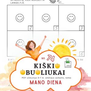 Kiškio obuoliukai Nr. 74 užduotys vaikams mano diena dienos rutina skaičiavimas saulės spinduliai