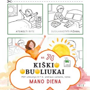 kiškio obuoliukai 74 užduotys vaikams mano diena dienos rutina_kortelės užduotys dienos planavimas dienotvarkė paveikslėliai rytas kloti lovą pabusti