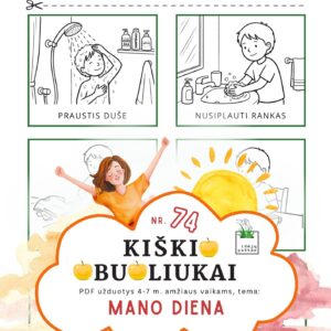 kiškio obuoliukai 74 užduotys vaikams mano diena dienos rutina_kortelės užduotys dienos planavimas dienotvarkė paveikslėliai praustis duše plauti rannkas spausdinti spalvinti