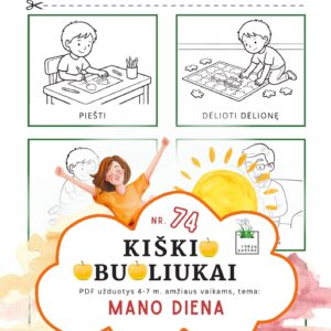 kiškio obuoliukai 74 užduotys vaikams mano diena dienos rutina_kortelės užduotys dienos planavimas dienotvarkė paveikslėliai spausdinti spalvinti