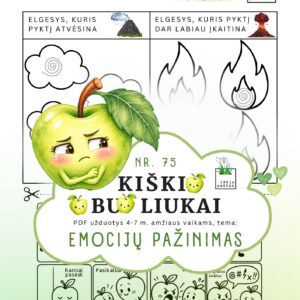 kiškio obuoliukai nr 75 emocijų pažinimas jausmai stiprybės kortelės užduotys ugdymo priemonė ikimokykliniam priešmokykliniam ugdymui pyktis elgesys tinkamas netinkamas