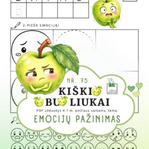 kiškio obuoliukai nr 75 emocijų pažinimas jausmai stiprybės kortelės užduotys ugdymo priemonė ikimokykliniam priešmokykliniam ugdymui baimė