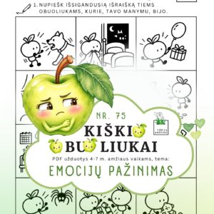 kiškio obuoliukai nr 75 emocijų pažinimas jausmai stiprybės kortelės užduotys ugdymo priemonė ikimokykliniam priešmokykliniam ugdymui kodėl bijo