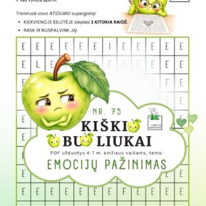 kiškio obuoliukai nr 75 emocijų pažinimas jausmai stiprybės kortelės užduotys ugdymo priemonė ikimokykliniam priešmokykliniam ugdymui atidumas testas