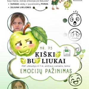 kiškio obuoliukai nr 75 emocijų pažinimas jausmai stiprybės kortelės užduotys ugdymo priemonė ikimokykliniam priešmokykliniam ugdymui atpažink jausmus