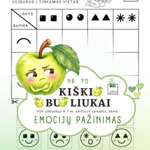 kiškio obuoliukai nr 75 emocijų pažinimas jausmai stiprybės kortelės užduotys ugdymo priemonė ikimokykliniam priešmokykliniam ugdymui atpažink jausmus loginė užduotis