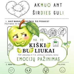 kiškio obuoliukai nr 75 emocijų pažinimas jausmai stiprybės kortelės užduotys ugdymo priemonė ikimokykliniam priešmokykliniam ugdymui lietuviškas posakis akmuo ant širdies guli