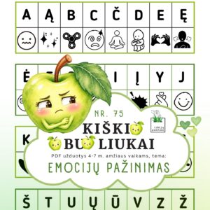 kiškio obuoliukai nr 75 emocijų pažinimas jausmai stiprybės kortelės užduotys ugdymo priemonė ikimokykliniam priešmokykliniam ugdymui emociukų abėcėlė