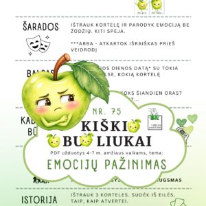 kiškio obuoliukai nr 75 emocijų pažinimas jausmai stiprybės kortelės užduotys ugdymo priemonė ikimokykliniam priešmokykliniam ugdymui užduotys žaidiimai su emocijų kortelėmis idėjos