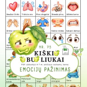 kiškio obuoliukai nr 75 emocijų pažinimas jausmai stiprybės kortelės užduotys ugdymo priemonė ikimokykliniam priešmokykliniam ugdymui kaip jaučiasi mano kūnas emocijos kūne