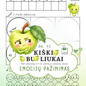 kiškio obuoliukai nr 75 emocijų pažinimas jausmai stiprybės kortelės užduotys ugdymo priemonė ikimokykliniam priešmokykliniam ugdymui liūdesys